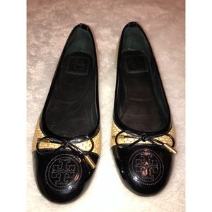 Tory Burch Catherine Raffia straw black flats 8.5